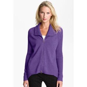 Eileen Fisher Women’s M Sweater Zip Up Purple Long Sleeve Organic Cotton Top
